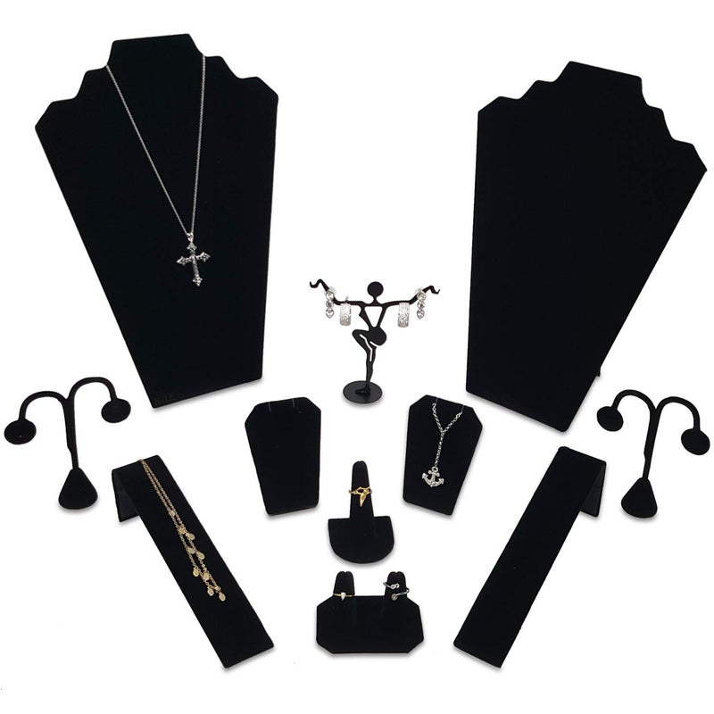 MOOCA 11 Pcs Black Velvet Jewelry Displays Set, Earring Holder, Necklace Display, Bracelet Set - Image 1